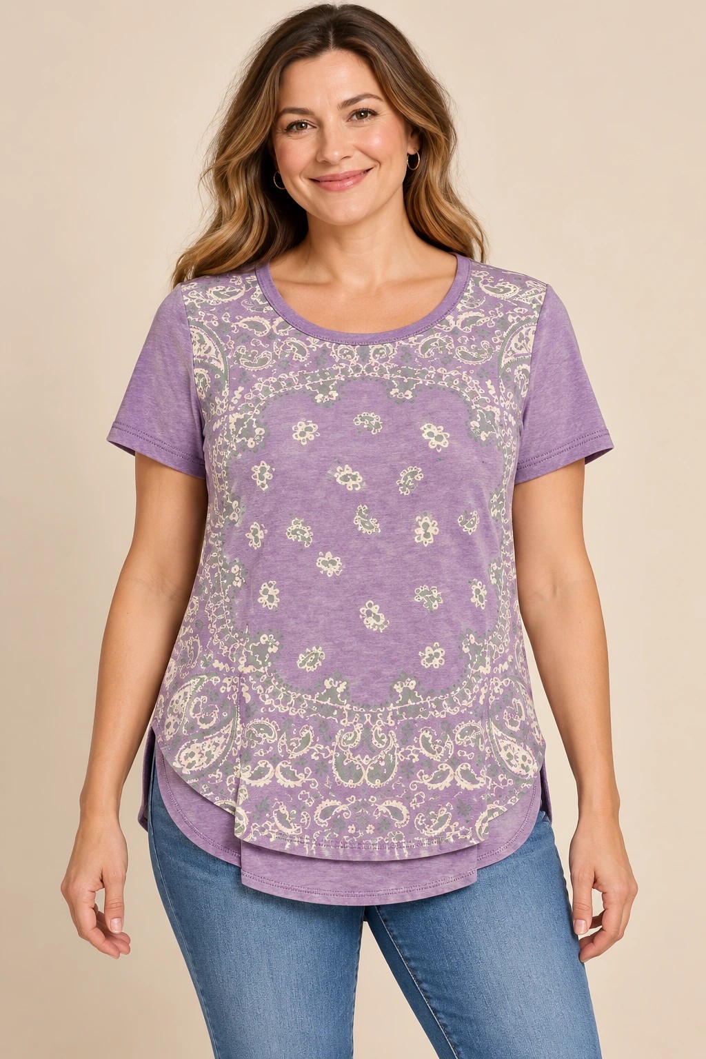 Meadow Bandana Curved Tee, Lavender: front