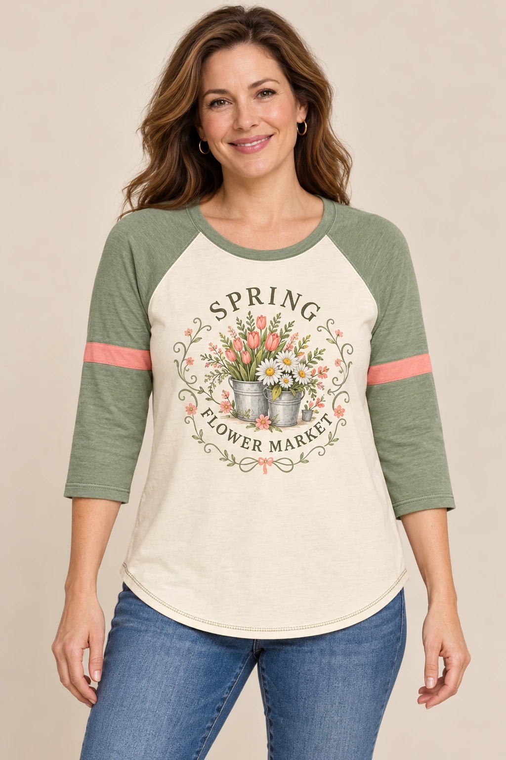 Spring Flower Market Raglan, Butter / Sage: front