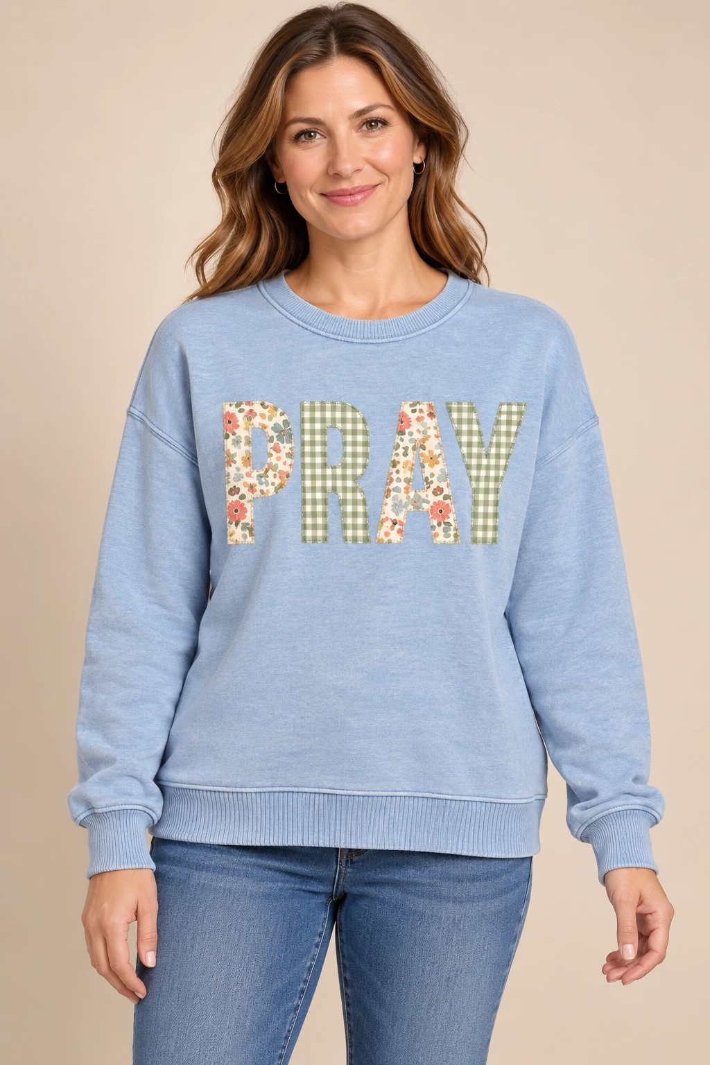 PRAY Spring Patchwork, Sky Blue: front